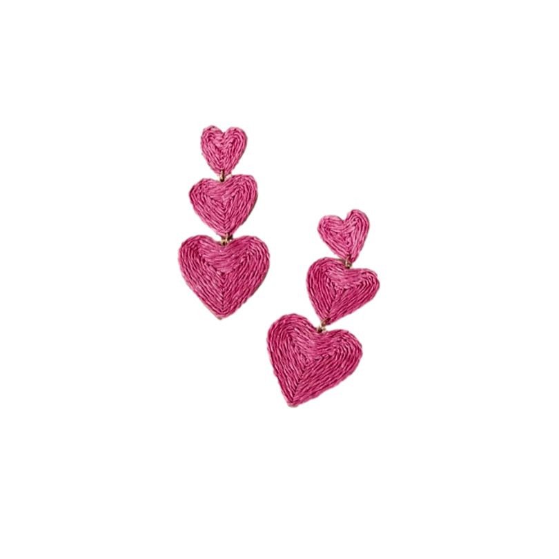 Cercei din rafie Pink Hearts