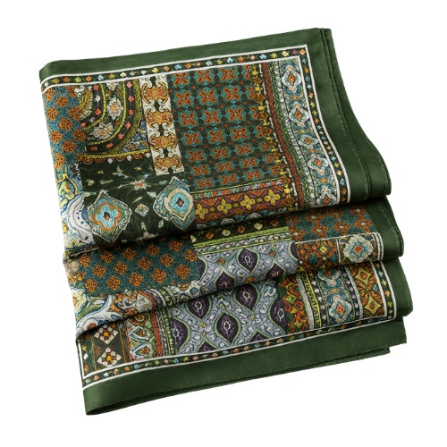 Esarfa satin patchwork verde multicolor