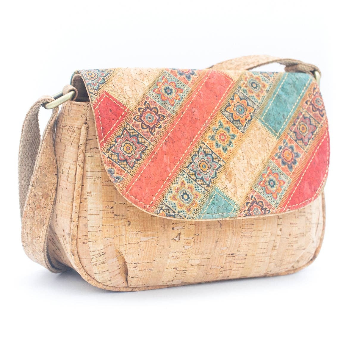 Geanta dama din pluta cu imprimeu etnic diagonal