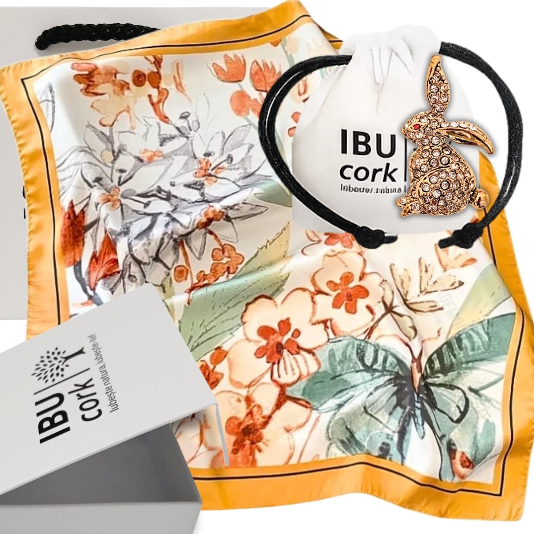 Set cadou esarfa satin Nature cu brosa