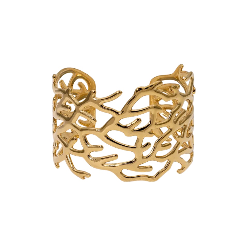 Bratara cuff din inox placat cu aur 18K design coral