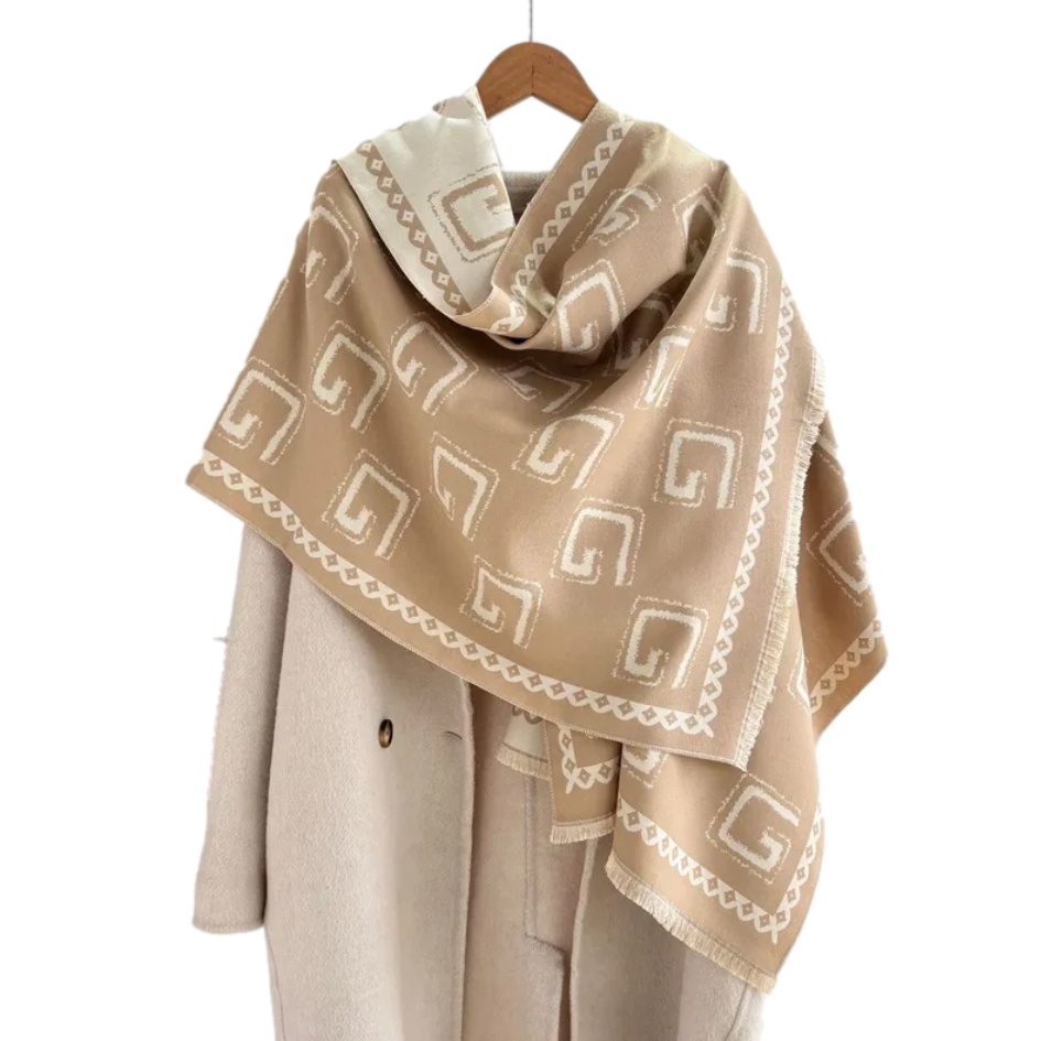 Esarfa casmir jacquart bej geometric