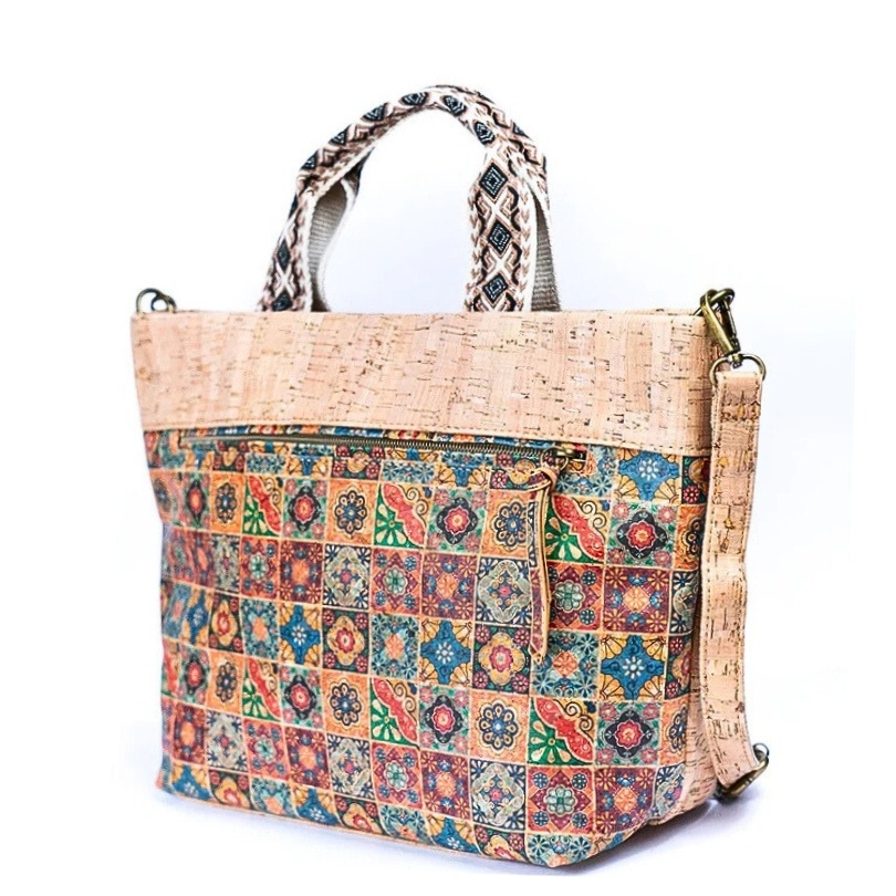 Geanta din pluta cu imprimeu floral multicolor