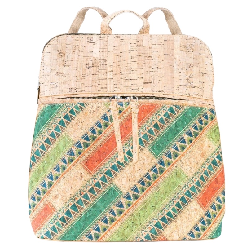 Rucsac dama din pluta imprimeu patchwork verde