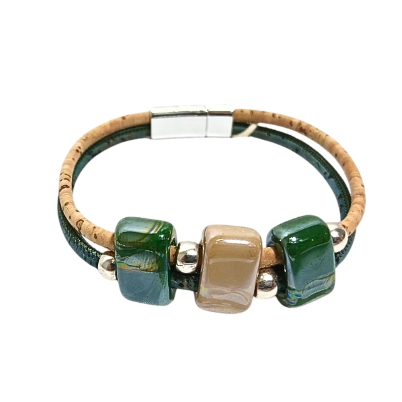 Bratara dama din pluta cu ceramica verde bej