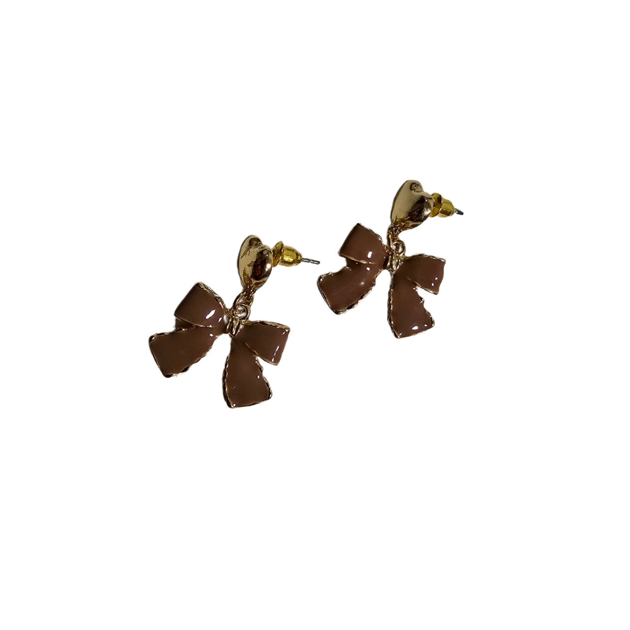 Cercei din inox cu email Brown Bow