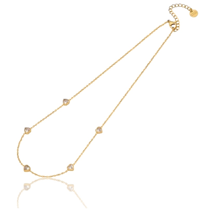 Colier reglabil placat cu aur cu zirconii Hearts