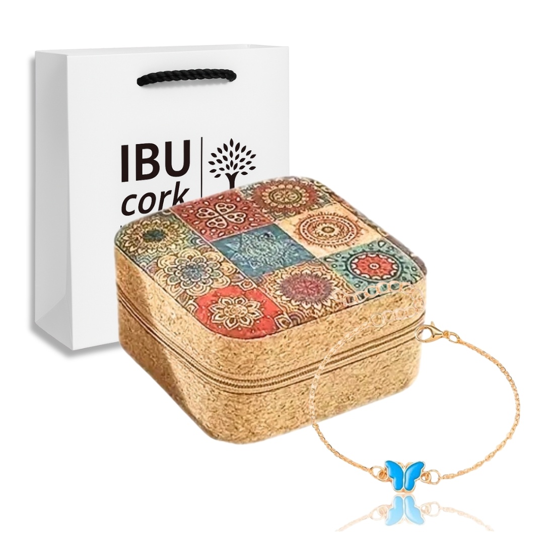 Set cadou cutie organizatoare bijuterii din pluta cu bratara fluture