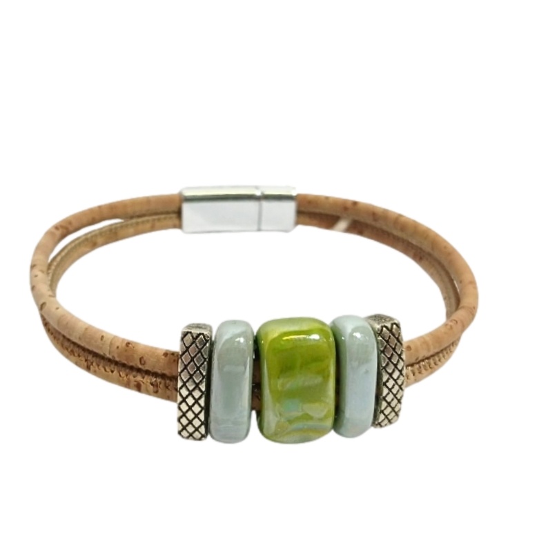 Bratara dama din pluta cu ceramica verde pastel