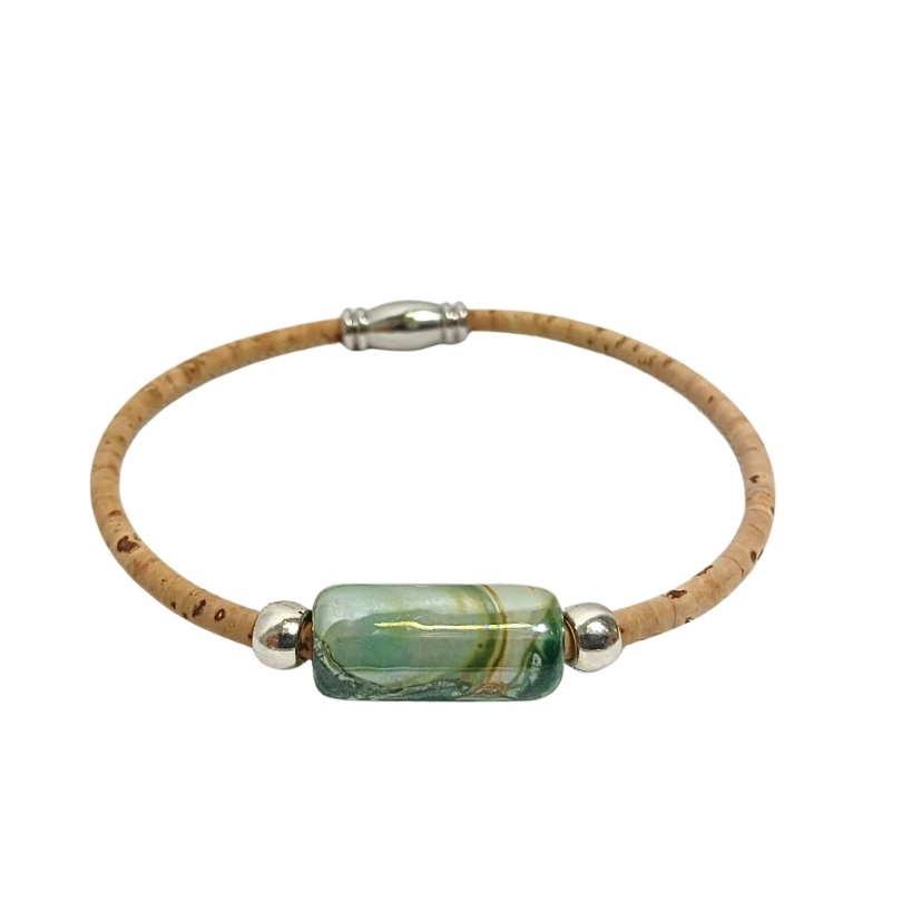 Bratara dama din pluta cu ceramica verde