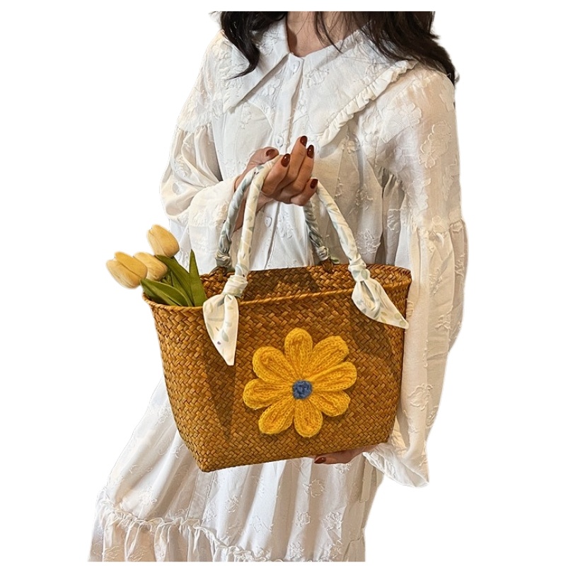 Geanta din rafie Yellow Flower