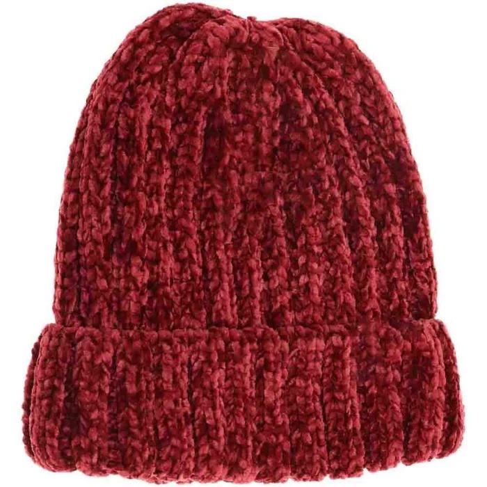 Caciula Dama Tricotata cu Snur de Catifea Rosie