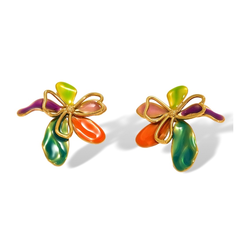 Cercei placati cu aur - model floare multicolora