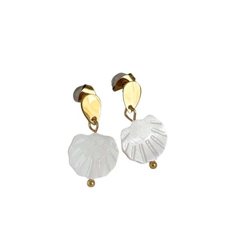 Cercei placati cu aur White Shell