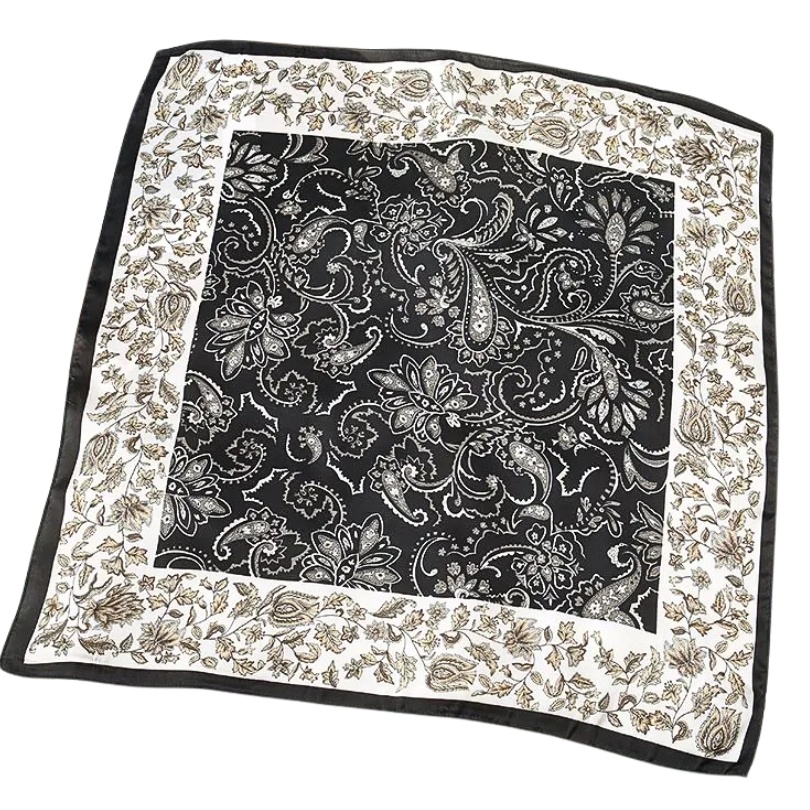 Esarfa din satin Black Flowers