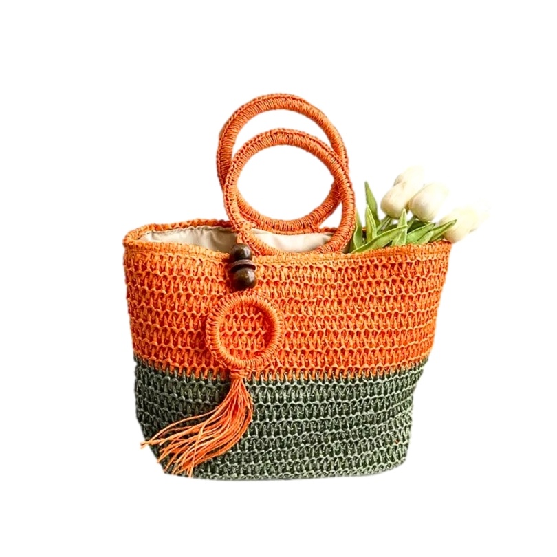 Geanta de mana din rafie Orange and Green