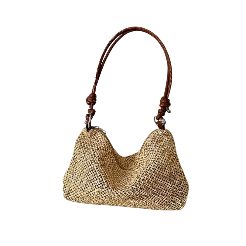 Geanta eleganta de umar din rafie Brown Knit