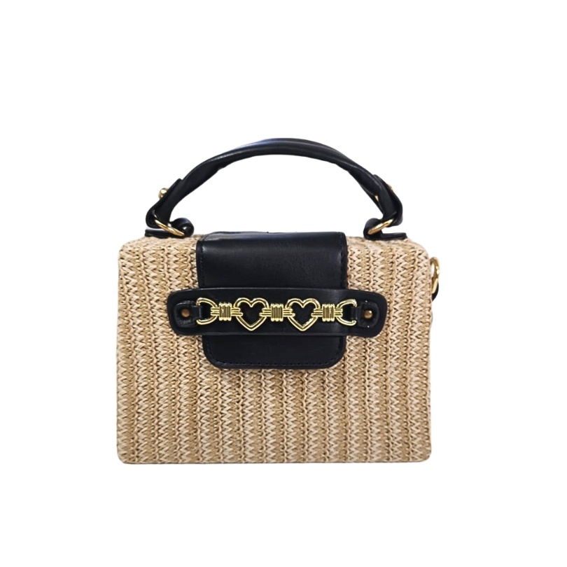 Gentuta crossbody din rafie bej Heart