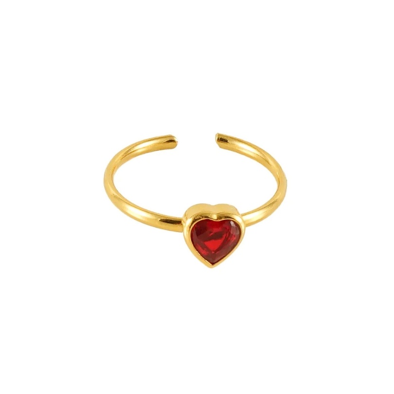 Inel deschis placat cu aur cu zirconiu rosu Love
