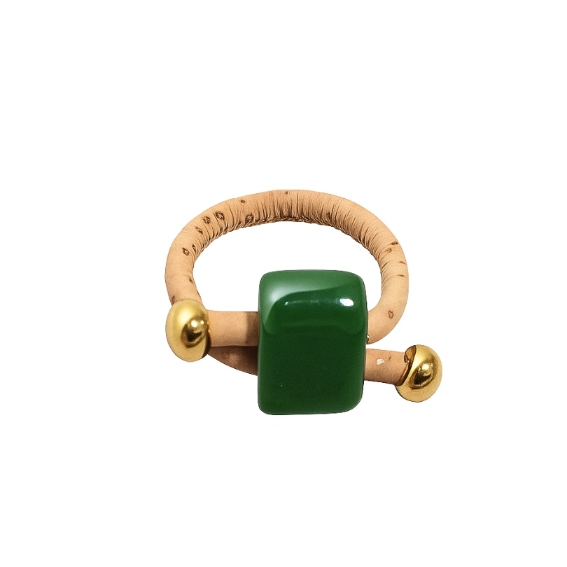 Inel din pluta cu piatra ceramica verde