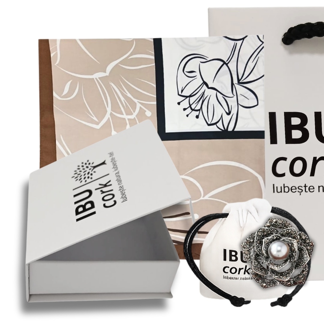 Set cadou esarfa satin Flower cu brosa Silver Rose