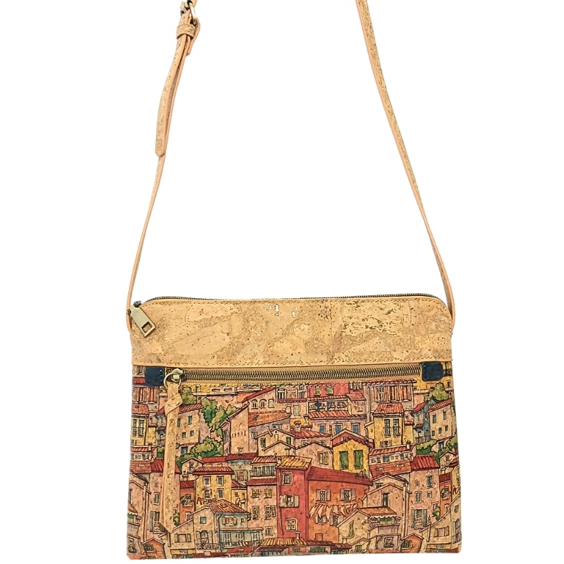 Geanta dama din pluta crossbody cu imprimeu urban
