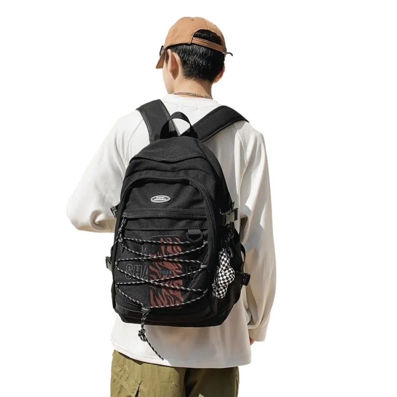 Ghiozdan unisex negru cu snur