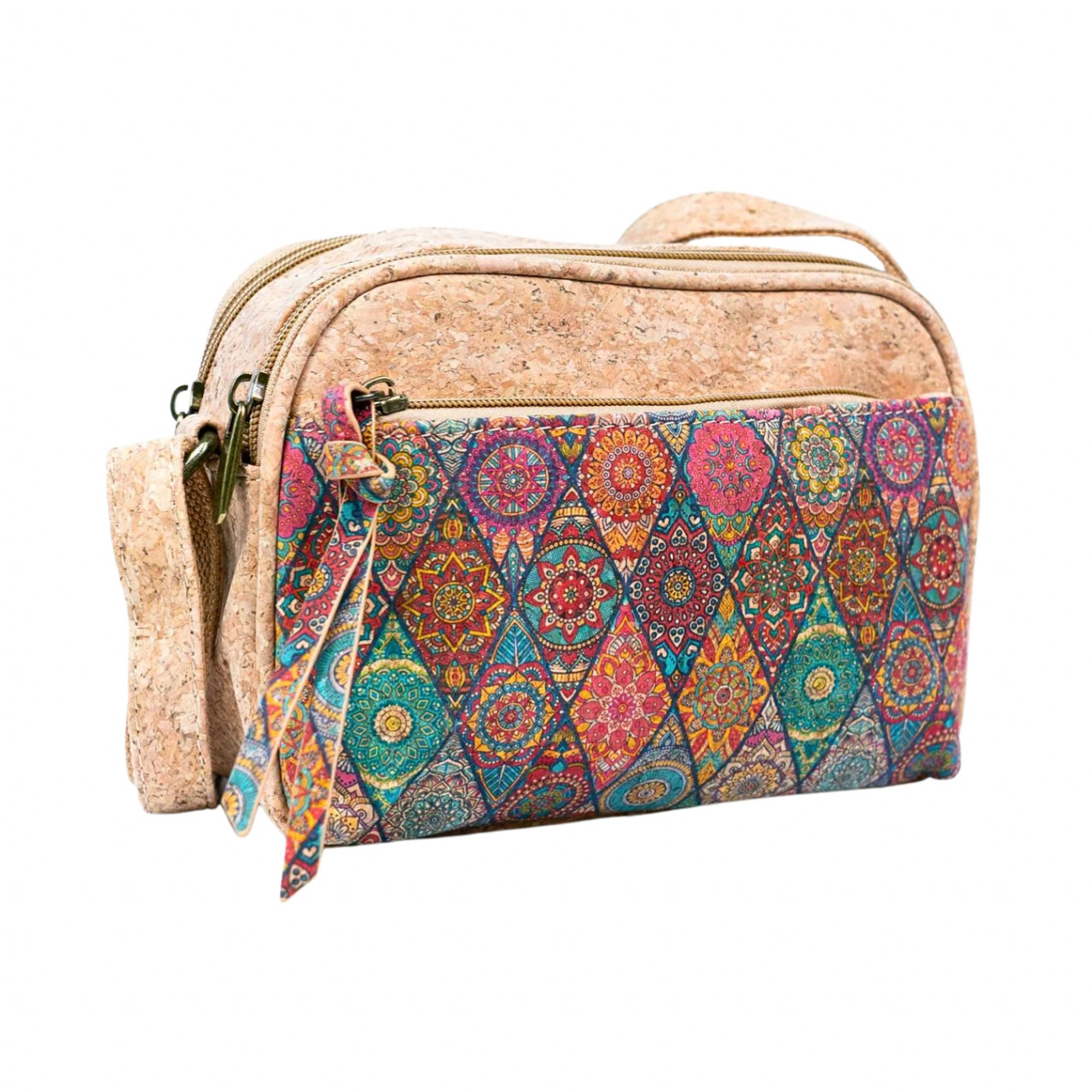 Geanta crossbody din pluta cu doua compartimente