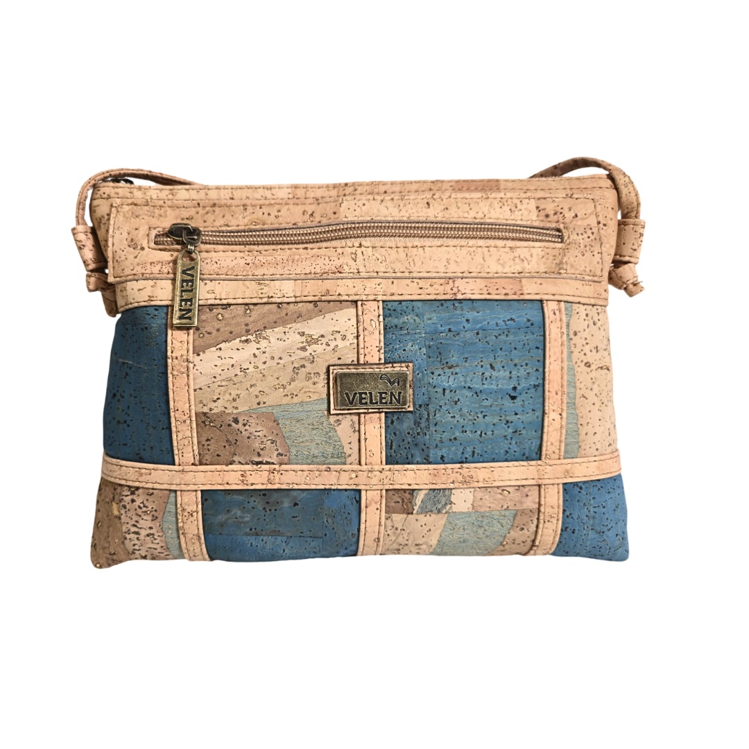Geanta dama crossbody din pluta Blue Patchwork