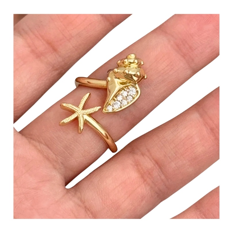 Inel deschis placat cu aur Snail Starfish