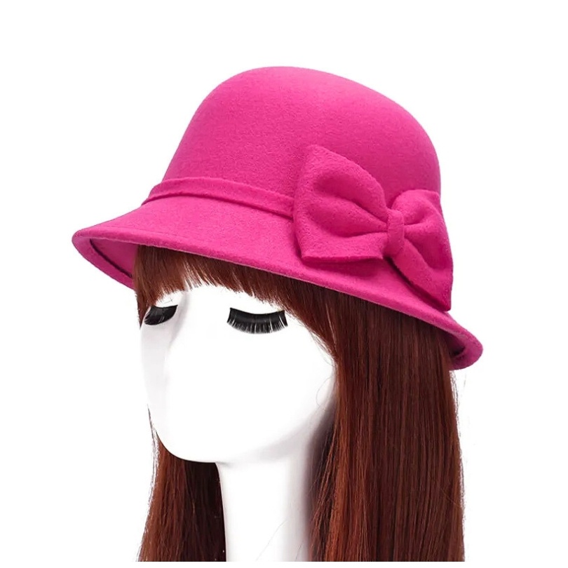 Palarie rotunda uni cu fundita fuchsia