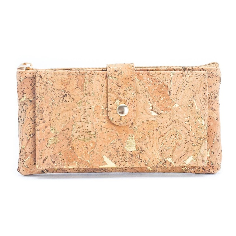 Portofel bifold din pluta natural-auriu