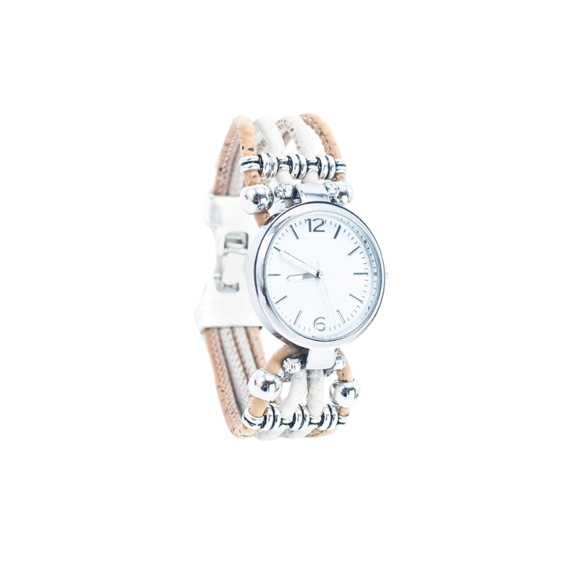Ceas cu bratara din pluta natural-white