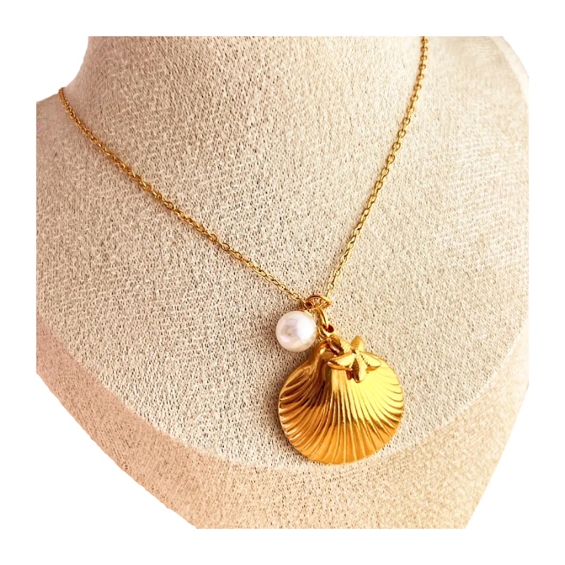 Colier placat cu aur Shell Pearl