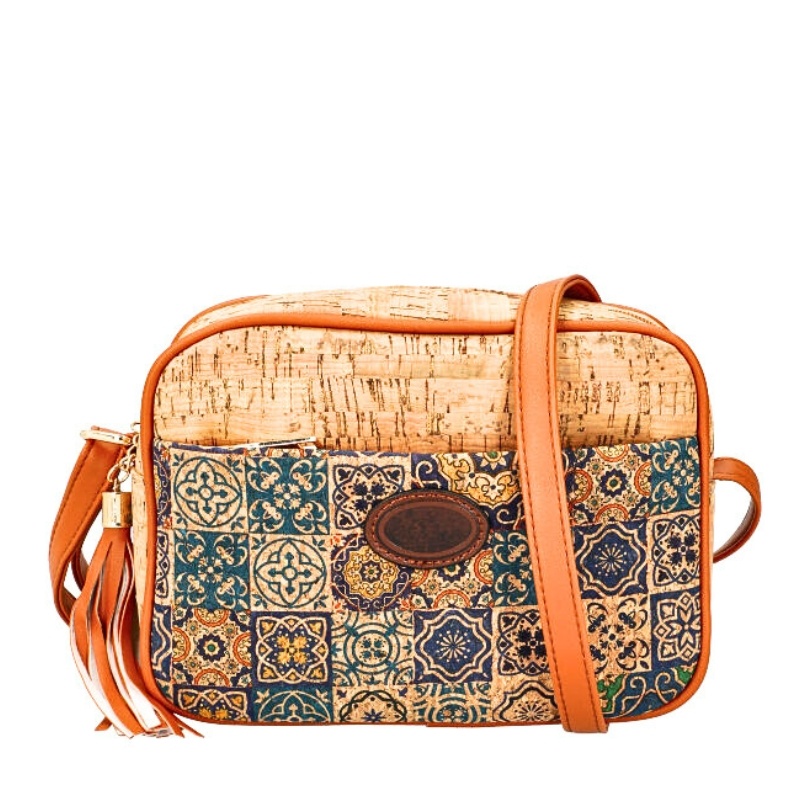 Geanta crossbody din pluta cu accesoriu Blue