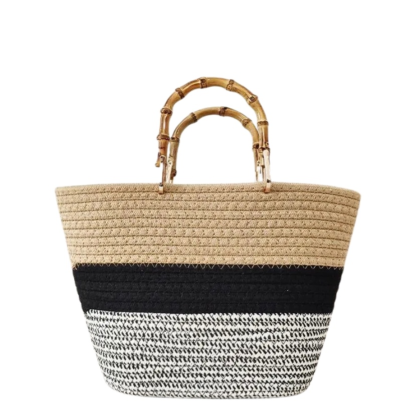 Geanta din rafie Black and Beige