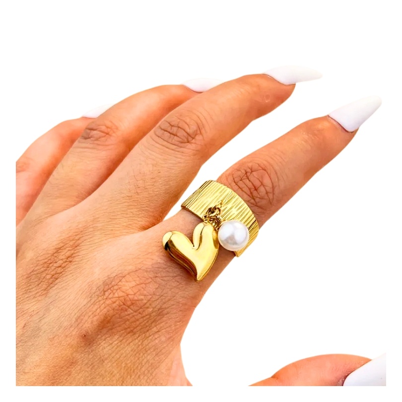 Inel deschis placat cu aur Love Pearl