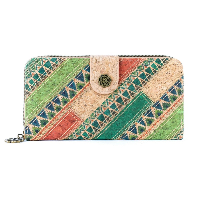 Portofel dama din pluta Patchwork verde