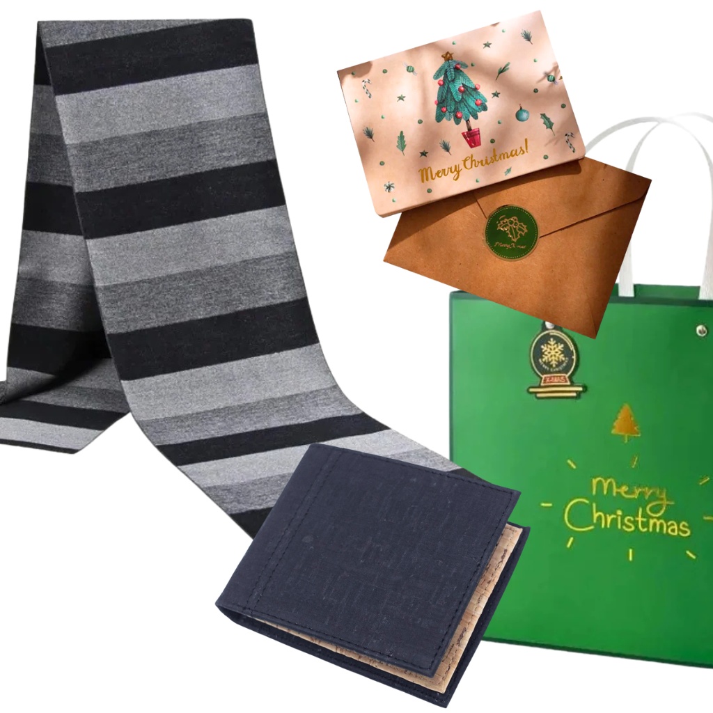 Set Cadou Craciun Fular, Portofel si Felicitare Barbati