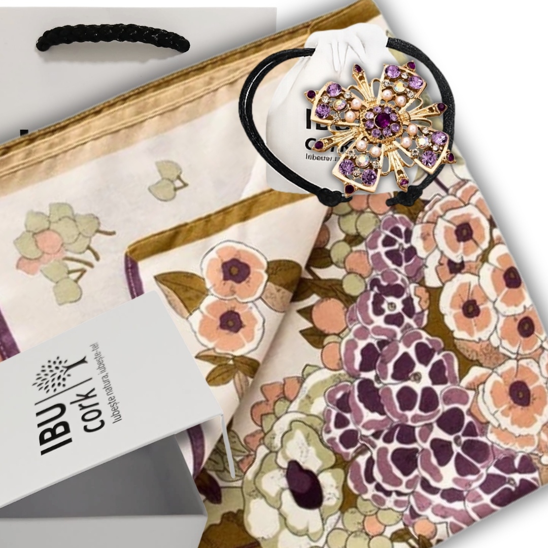 Set cadou esarfa satin Purple cu brosa