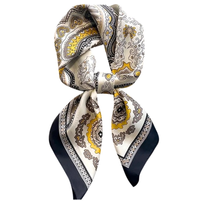 Esarfa patrata din satin Yellow and Beige