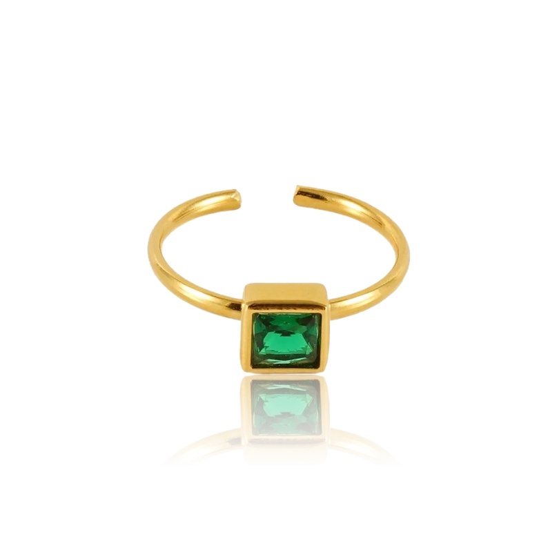 Inel deschis placat cu aur cu zirconiu verde