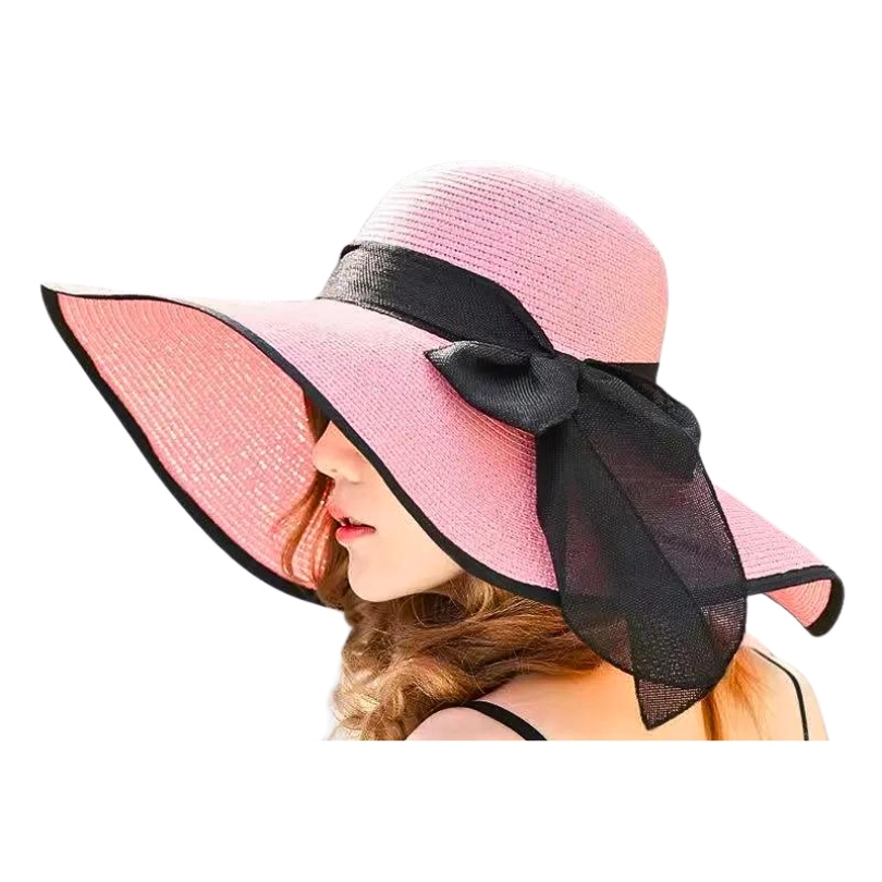 Palarie din rafie roz Black Edge