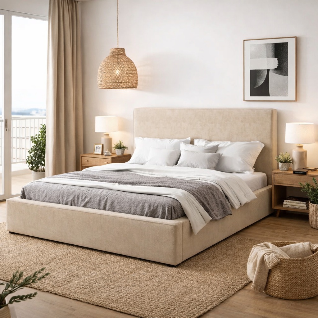 Pat bej deschis din catifea 180x200 cm Totti Eureka FURPOL