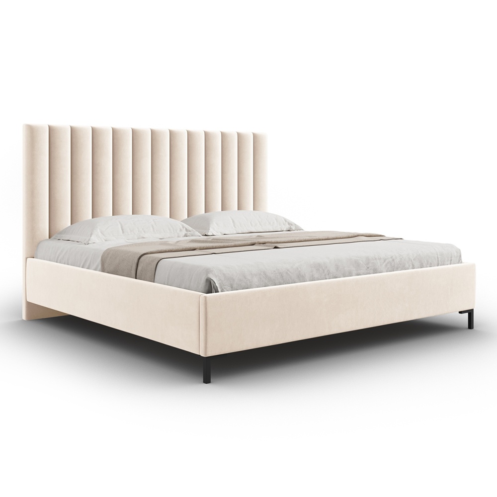 Pat bej deschis din catifea 140x200 cm Allison Micadoni