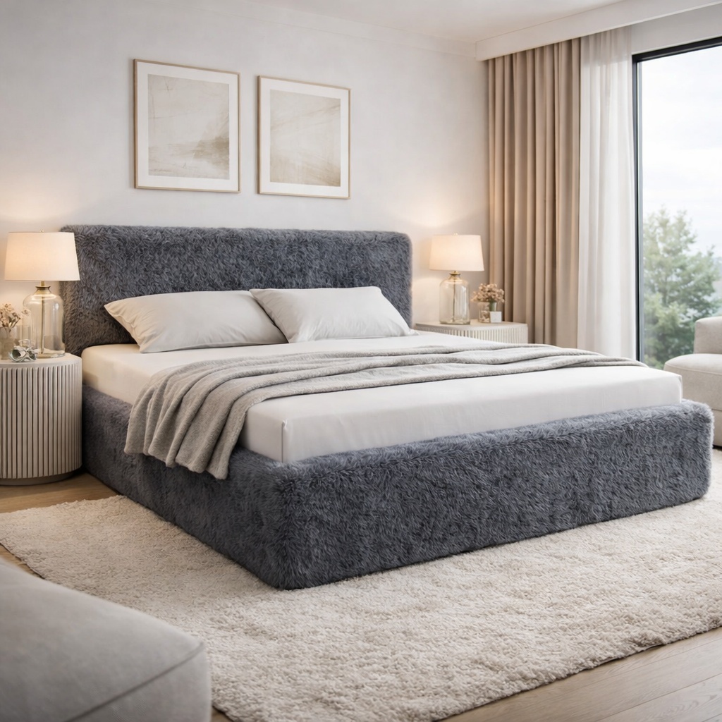 Pat gri inchis din textil 180x200 cm Lappo FURPOL