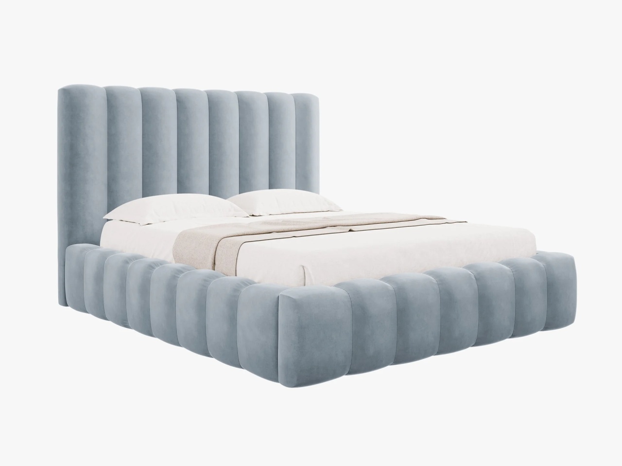 Pat albastru deschis din catifea 160x200 cm Kelp Micadoni