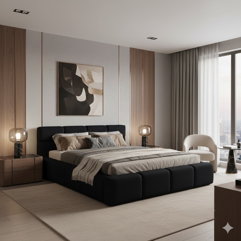 Pat negru din textil 120x200 cm Orso FURPOL