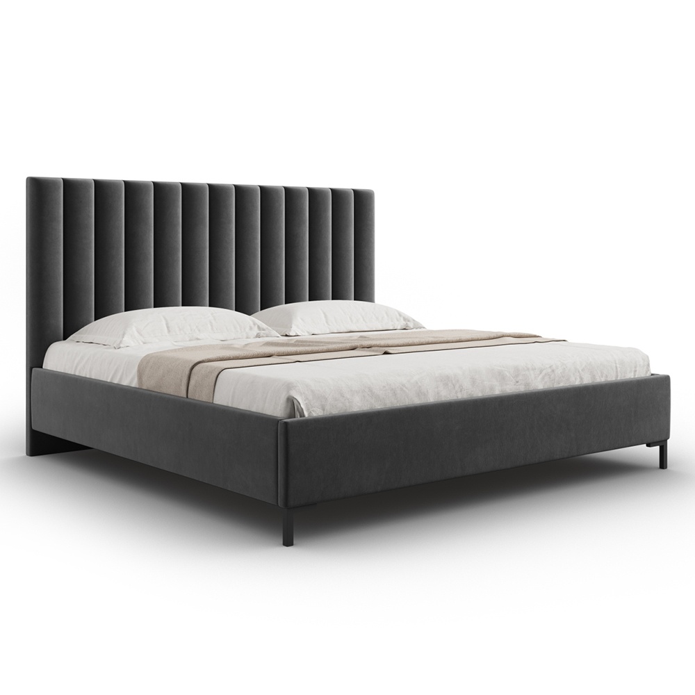 Pat gri inchis din catifea 160x200 cm Allison Micadoni