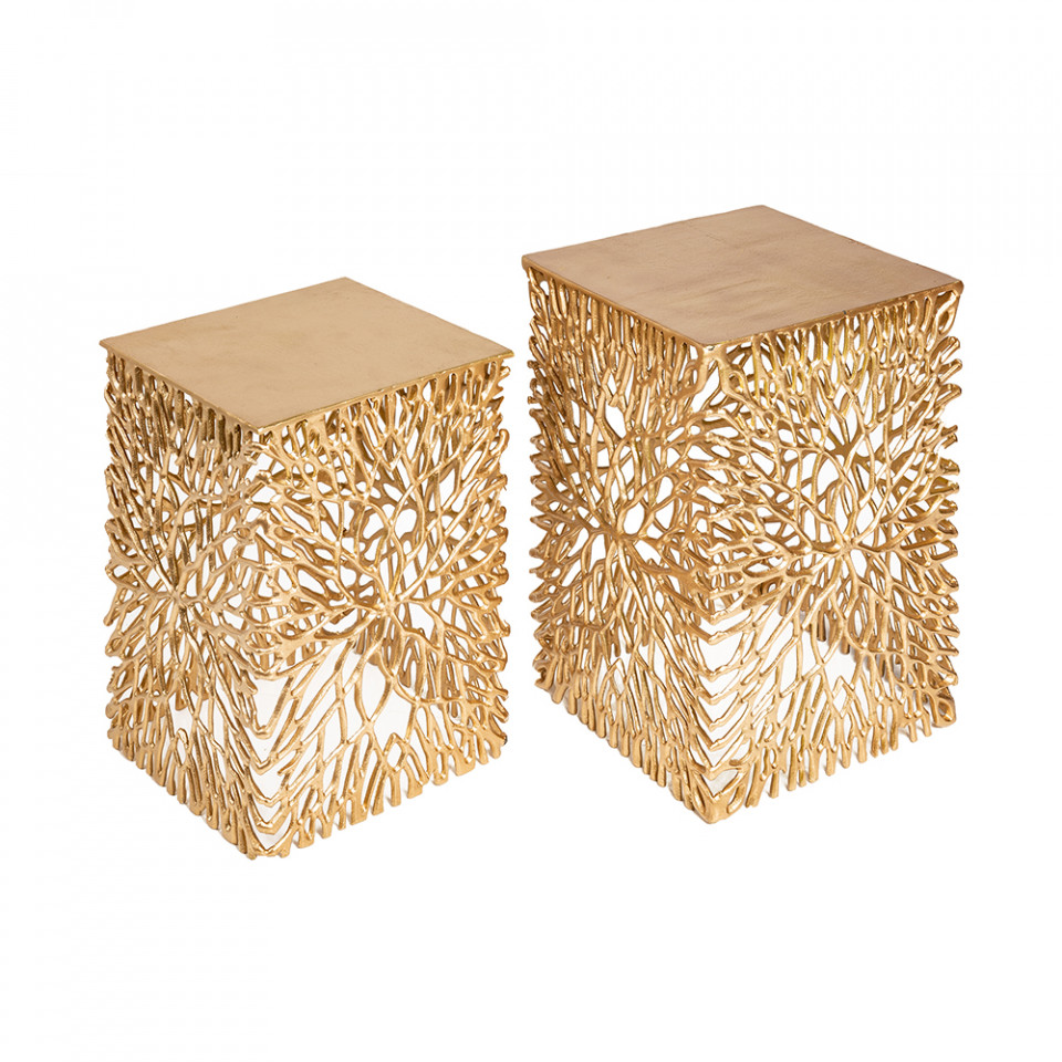 Set 2 mese laterale aurii din metal Leaf The Home Collection